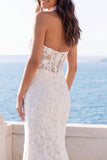 Vestido de Noiva Cauda Floral de Sereia em Marfim Halter