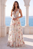 Vestido de Noiva Floral Linha A com decote em V em marfim