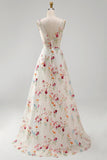 Vestido de Noiva Floral Linha A com decote em V em marfim