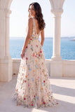 Vestido de Noiva Floral Linha A com decote em V em marfim