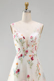 Vestido de Noiva Floral Linha A com decote em V em marfim