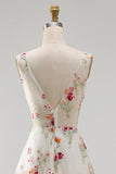 Vestido de Noiva Floral Linha A com decote em V em marfim