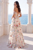 Vestido de Noiva A Line Corset Floral em Marfim Ombro Descoberto
