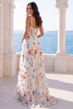 Vestido de noiva floral de espartilho de decote quadrado em marfim