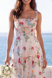 Vestido de noiva floral de espartilho de decote quadrado em marfim