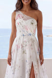 Vestido de Noiva Marfim Floral Linha A com Folhos