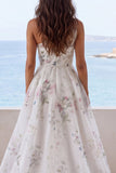 Vestido de Noiva Marfim Floral Linha A com Folhos