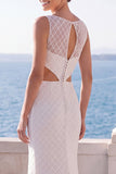 Vestido de Noiva com Corte de Sereia em Renda de Marfim com Fenda