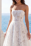 Vestido de Noiva A Line em Renda Floral Strapless