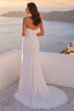 Vestido de Noiva Franzido Sem Alças em Marfim com Cauda Sweep
