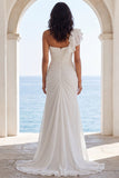 Vestido de Noiva de Praia com Folhos de Varredura de Sereia Marfim Franzido