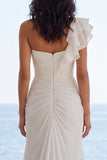 Vestido de Noiva de Praia com Folhos de Varredura de Sereia Marfim Franzido
