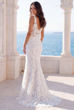 Vestido de Noiva Boémio Boémio com Decote em V, Decote em V, Renda em V, Sereia