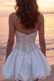 Vestido de noiva corset brilhante em marfim sem alças A Line Short com lantejoulas