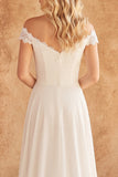 Vestido de Noiva A Line em Renda Marfim Ombro Descoberto