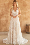 Corset de decote em V em marfim de renda: Um vestido de noiva Line