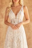 Corset de decote em V em marfim de renda: Um vestido de noiva Line