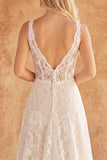 Corset de decote em V em marfim de renda: Um vestido de noiva Line
