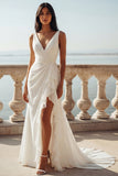 Vestido de Noiva Sereia com Decote em V e Folhos em Marfim