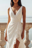 Vestido de Noiva Sereia com Decote em V e Folhos em Marfim