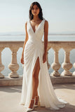 Vestido de Noiva Cauda Varrida com Decote em V, Chiffon em Marfim,
