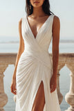 Vestido de Noiva Cauda Varrida com Decote em V, Chiffon em Marfim,