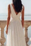 Vestido de Noiva Cauda Varrida com Decote em V, Chiffon em Marfim,