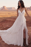 Vestido de Noiva Boémio com Folhos de Marfim Uma Linha Boho de Roupa