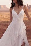 Vestido de Noiva Boémio com Folhos de Marfim Uma Linha Boho de Roupa
