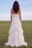 Vestido de Noiva Boho com Folhos e Linha A sem alças e abertura