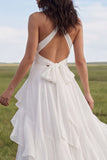 Vestido de Noiva Boho em Linha A Halter Ivory