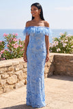 Vestido Maxi Floral Azul Sereia, Folhos e Folhos, Vestido Floral Azul Sereia
