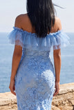 Vestido Maxi Floral Azul Sereia, Folhos e Folhos, Vestido Floral Azul Sereia