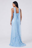Vestido Maxi de alças finas com lantejoulas amarelas e sereia com fenda