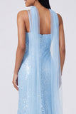 Vestido Maxi de alças finas com lantejoulas amarelas e sereia com fenda