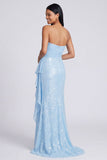 Vestido formal de sereia sem alças, com lantejoulas e lantejoulas