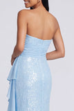 Vestido formal de sereia sem alças, com lantejoulas e lantejoulas