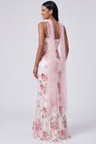 Vestido Maxi Floral Sereia Branco Rosa com Lantejoulas
