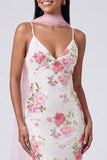 Vestido Maxi Floral Sereia Branco Rosa com Lantejoulas