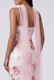 Vestido Maxi Floral Sereia Branco Rosa com Lantejoulas