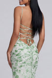 Vestido formal de alças finas de sereia verde claro