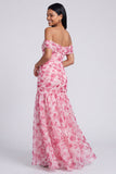 Vestido Maxi Rosa Floral Linha A com Abertura