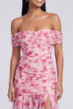 Vestido Maxi Rosa Floral Linha A com Abertura