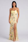 Vestido Maxi Floral Amarelo Sereia Amarelo Sem Alças com Fenda
