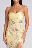 Vestido Maxi Floral Amarelo Sereia Amarelo Sem Alças com Fenda