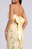 Vestido Maxi Floral Amarelo Sereia Amarelo Sem Alças com Fenda