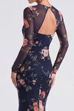 Vestido formal de manga longa com decote floral e sereia de manga longa em marfim