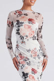 Vestido formal de manga longa com decote floral e sereia de manga longa em marfim