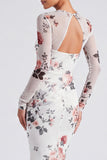 Vestido formal de manga longa com decote floral e sereia de manga longa em marfim