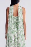 Vestido Maxi Floral A Strapless Verde Claro com Cachecol